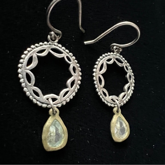 Silpada Sterling Silver CZ and Brass Dangle Earrings Teardrop Wheel W2373 Circle - Picture 5 of 9